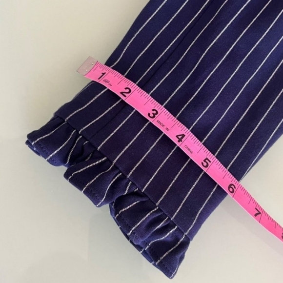 Chico's Navy Striped Blazer Size 3P Medium with Ruffle Cuffschicos Button Pocket - Picture 4 of 9